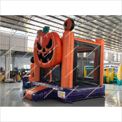 Halloween Themed Pumpkin Inflatable Jumping Castle Slide Combo Giant Inflatable Jack O Lantern Bounce House With Slide Indoor