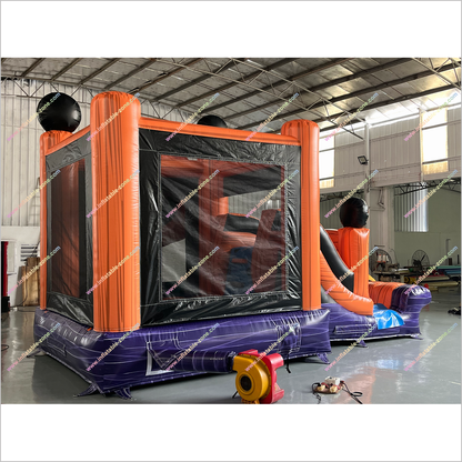 Halloween Themed Pumpkin Inflatable Jumping Castle Slide Combo Giant Inflatable Jack O Lantern Bounce House With Slide Indoor