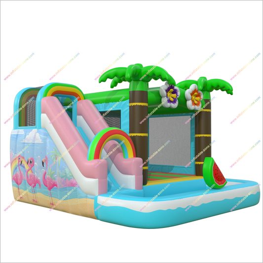 Bouncy Playground Jumping Castle Water Slide Hire Tropical Inflatables Bounce Houses And Waterslides Combo Beach - Inflatable-Zone
