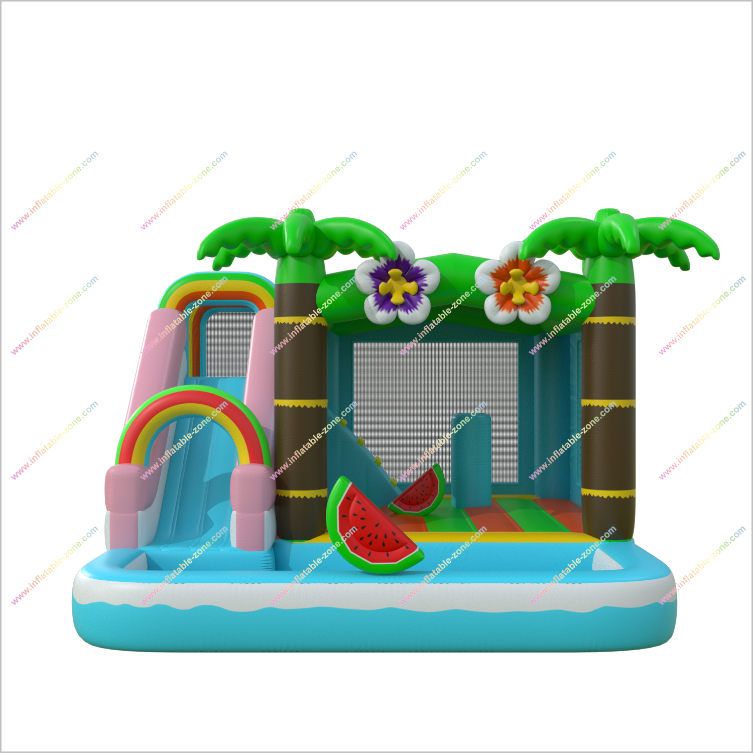 Bouncy Playground Jumping Castle Water Slide Hire Tropical Inflatables Bounce Houses And Waterslides Combo Beach - Inflatable-Zone