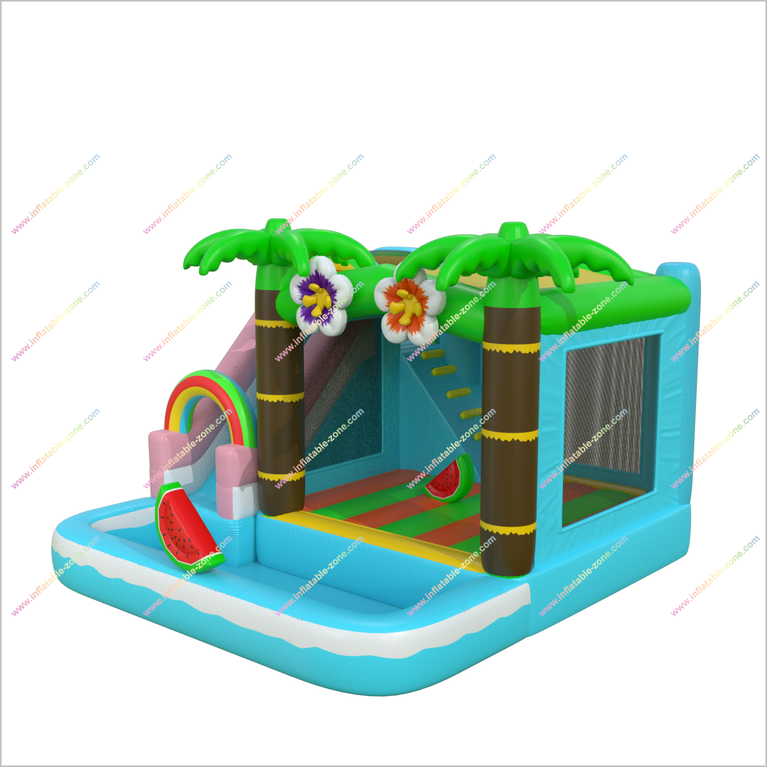 Bouncy Playground Jumping Castle Water Slide Hire Tropical Inflatables Bounce Houses And Waterslides Combo Beach - Inflatable-Zone