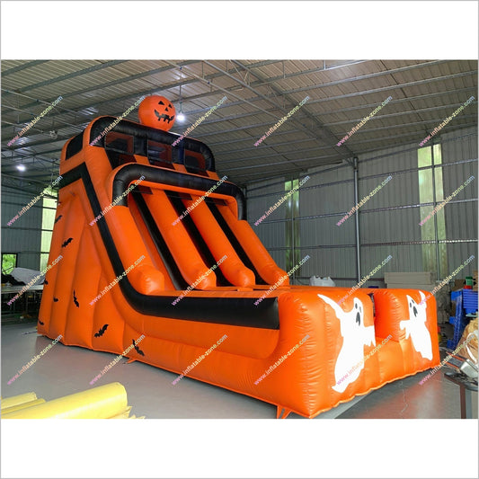 Giant Halloween Outdoor Decor Double Inflatable Slide Sport And Entertainment Ghosts Pumpkin Dry Slides For Rent