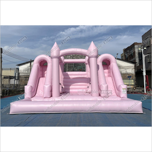 Double Slide Water Inflatable Bounce House Pink Happy Hop Mega Slide Combo Jumping Castle With Ball Pit - Inflatable-Zone