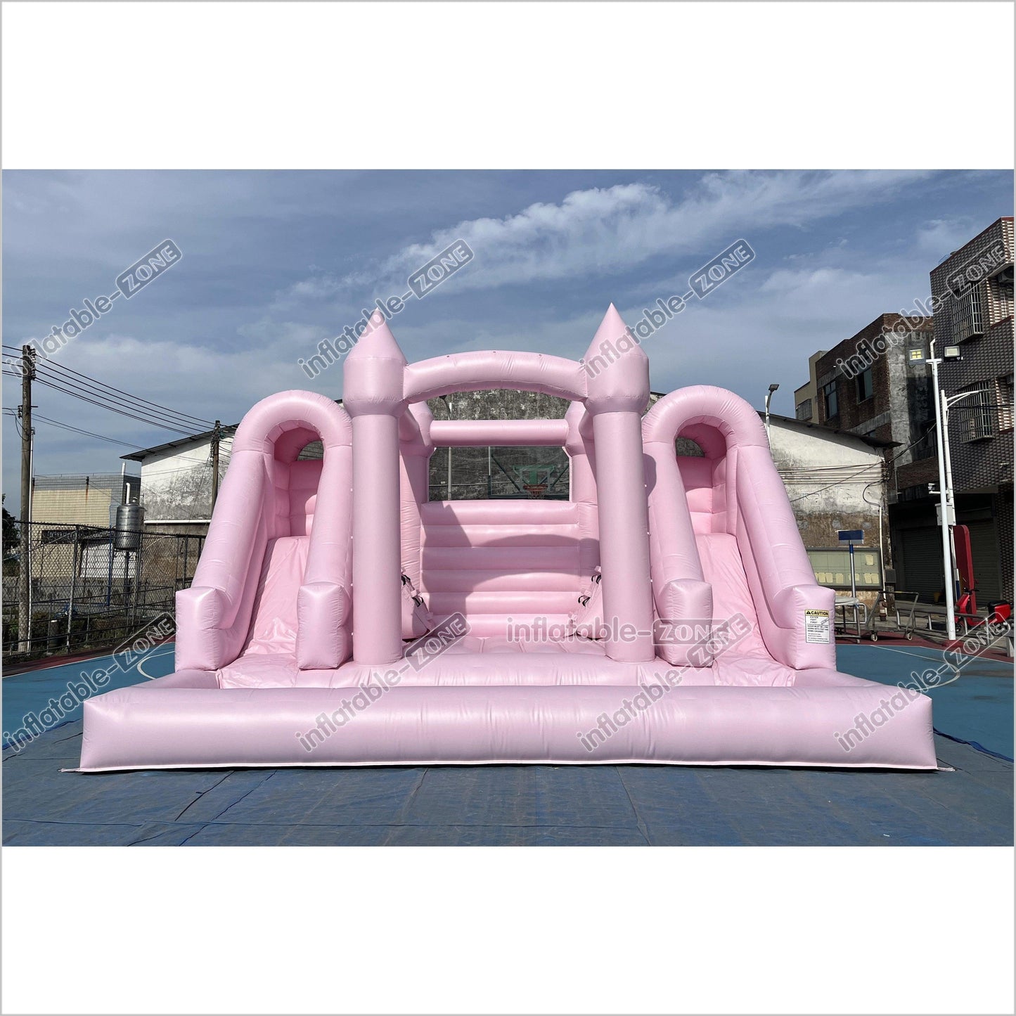 Double Slide Water Inflatable Bounce House Pink Happy Hop Mega Slide Combo Jumping Castle With Ball Pit - Inflatable-Zone