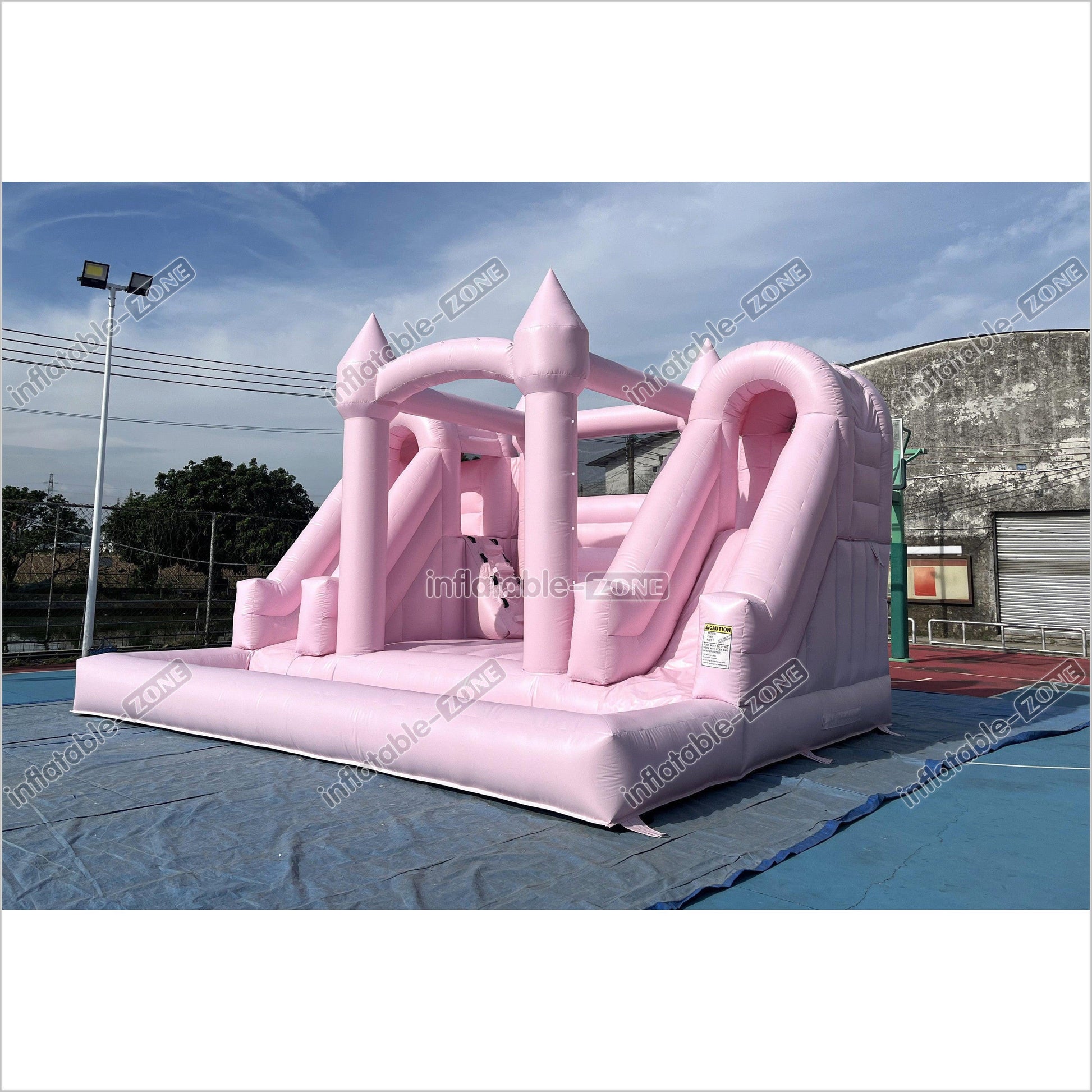 Double Slide Water Inflatable Bounce House Pink Happy Hop Mega Slide Combo Jumping Castle With Ball Pit - Inflatable-Zone