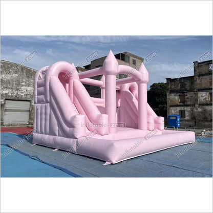 Double Slide Water Inflatable Bounce House Pink Happy Hop Mega Slide Combo Jumping Castle With Ball Pit - Inflatable-Zone