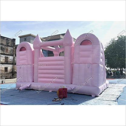 Double Slide Water Inflatable Bounce House Pink Happy Hop Mega Slide Combo Jumping Castle With Ball Pit - Inflatable-Zone