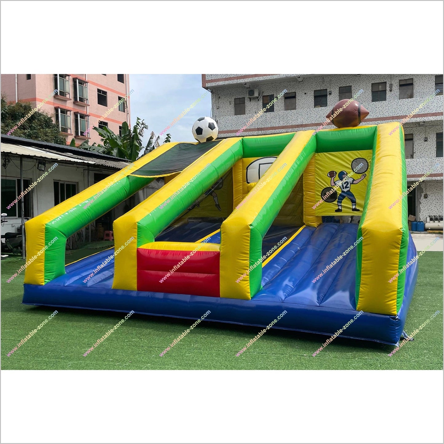 Football Soccer And Basketball 3-In-1 Sports Shooting Interactive Inflatable Challenging Games To Play Party Time Rentals