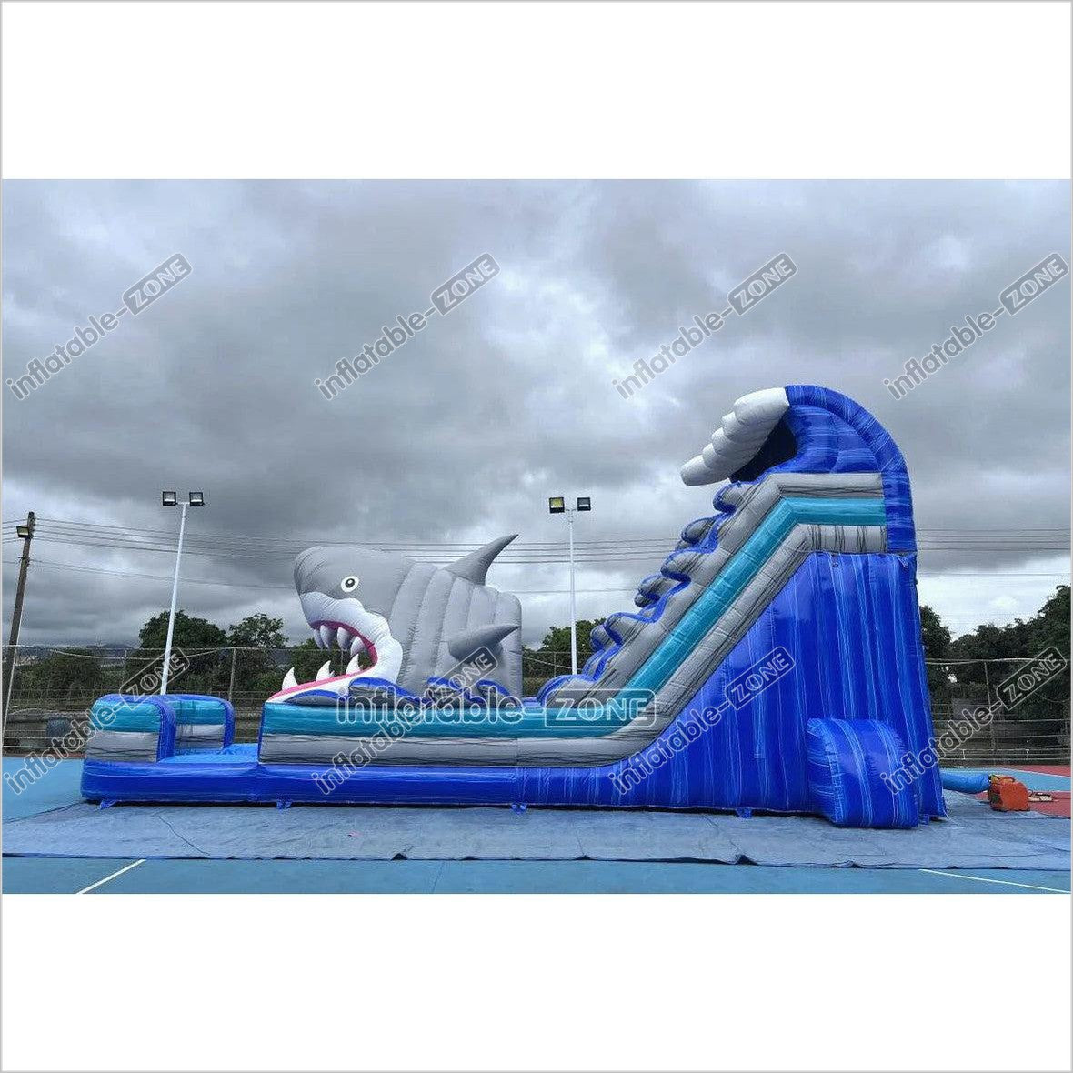 Best Outdoor Inflatable Shark Bouncy Waterslides Giant Inflatable Dual Lane Water Slide With Pool Playground - Inflatable-Zone