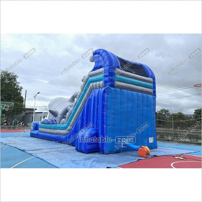 Best Outdoor Inflatable Shark Bouncy Waterslides Giant Inflatable Dual Lane Water Slide With Pool Playground - Inflatable-Zone
