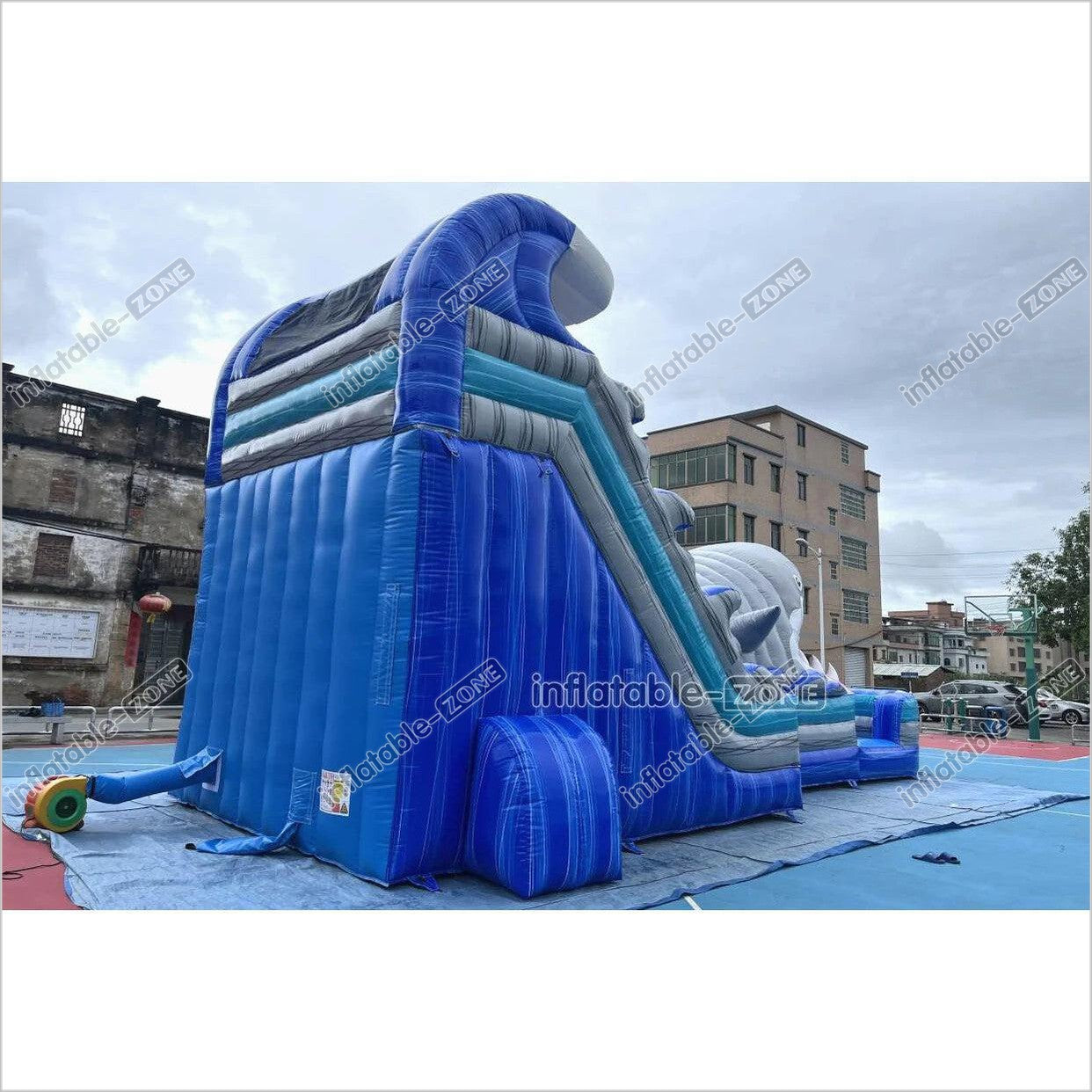 Best Outdoor Inflatable Shark Bouncy Waterslides Giant Inflatable Dual Lane Water Slide With Pool Playground - Inflatable-Zone