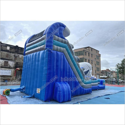 Best Outdoor Inflatable Shark Bouncy Waterslides Giant Inflatable Dual Lane Water Slide With Pool Playground - Inflatable-Zone