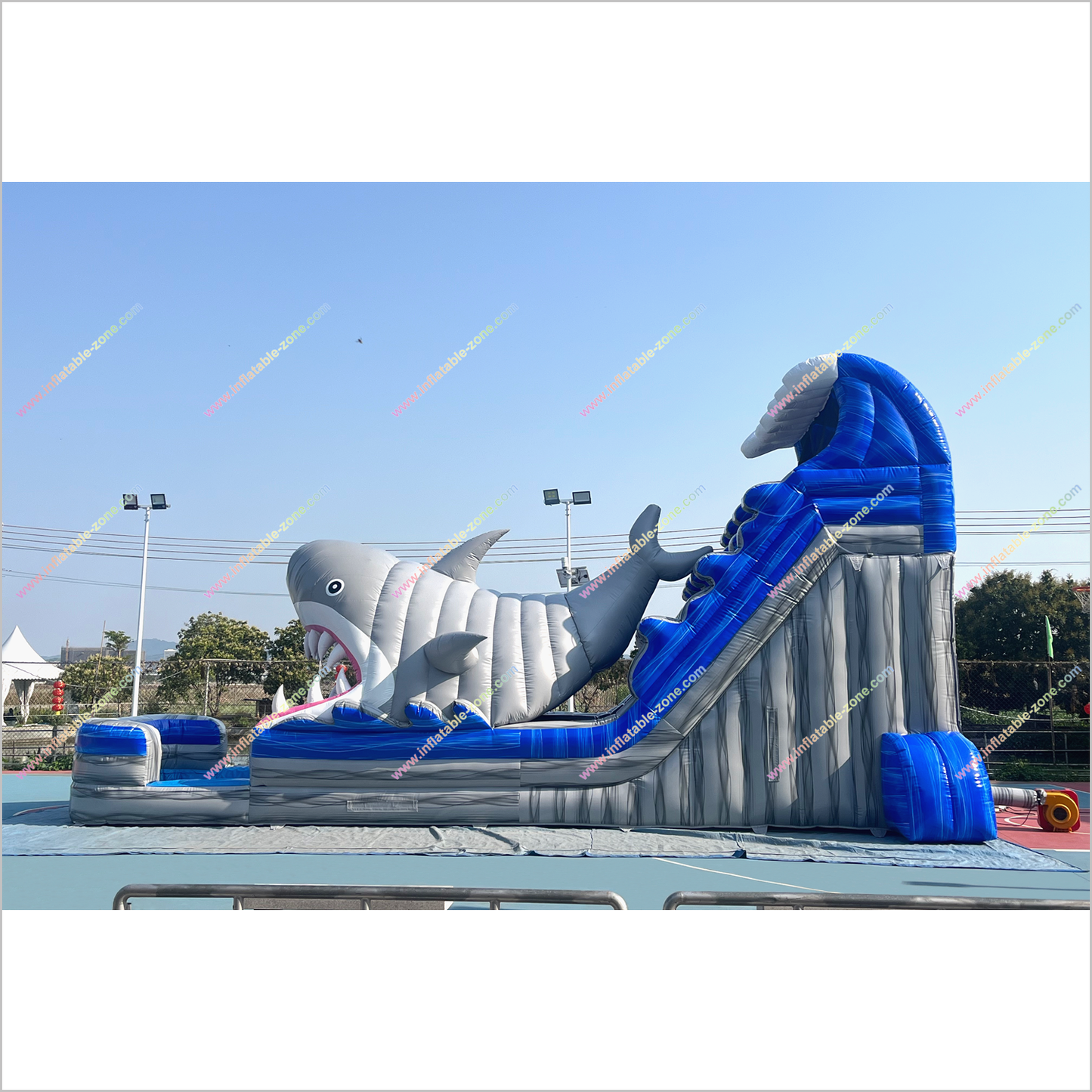 Happy Hop Inflatable Shark Double Water Slide Playground Equipment For Parks Giant Water Slide Rental Inflatable Pool - Inflatable-Zone