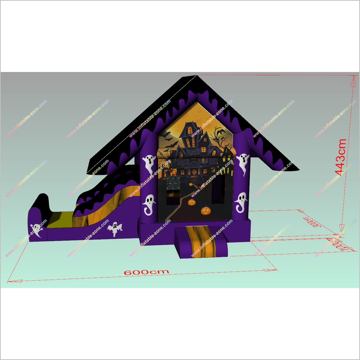 Haunted House Halloween Inflatable Bounce And Slide Rentals Purple And Black Combo Slide Bouncy Castle For Sale