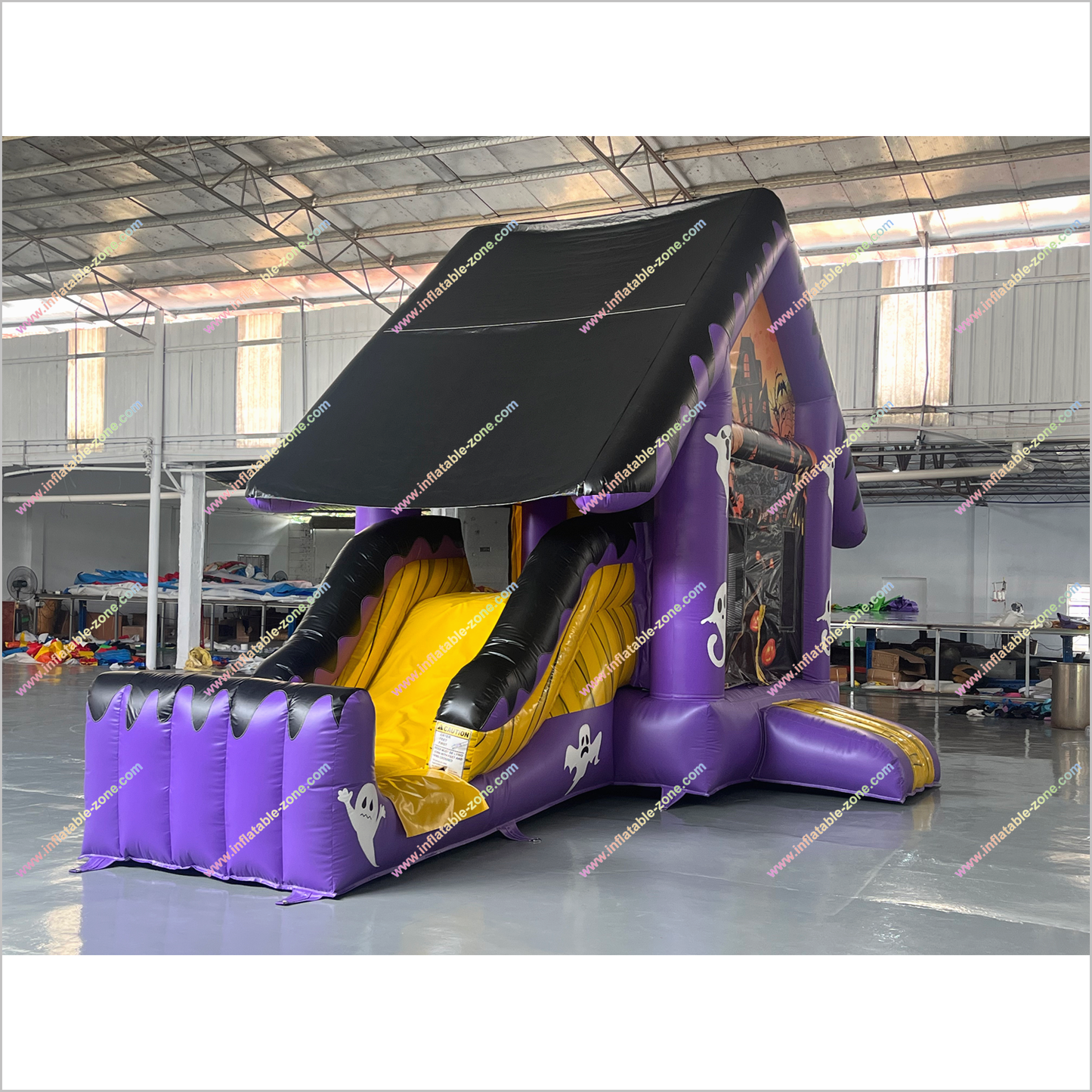 Haunted House Halloween Inflatable Bounce And Slide Rentals Purple And Black Combo Slide Bouncy Castle For Sale