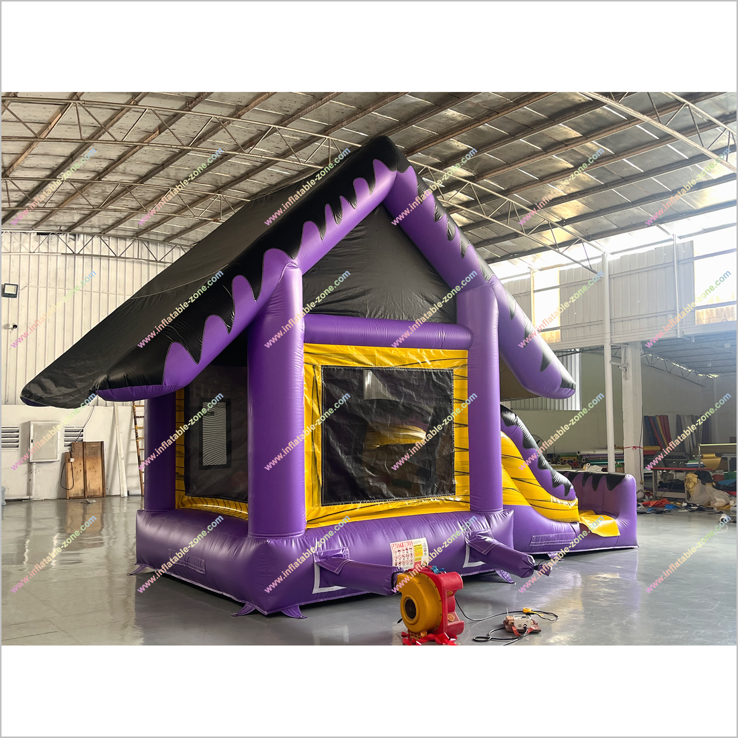 Haunted House Halloween Inflatable Bounce And Slide Rentals Purple And Black Combo Slide Bouncy Castle For Sale