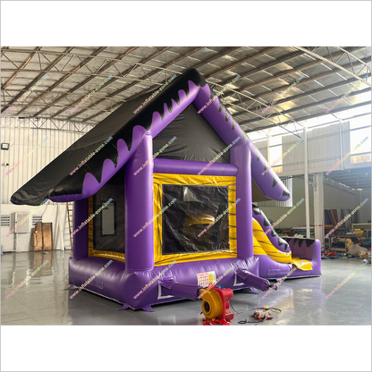 Haunted House Halloween Inflatable Bounce And Slide Rentals Purple And Black Combo Slide Bouncy Castle For Sale