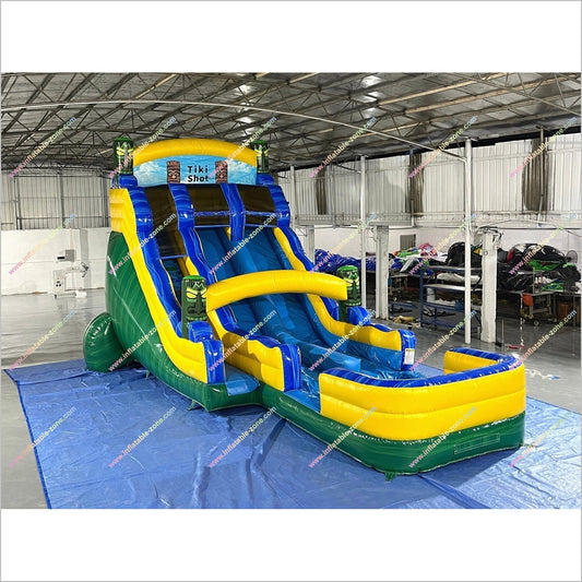 Huge Water Slide Inflatable Dual Lane Tiki Shot Inflatable Water Slides And Pools Indoor Playground Equipment For Sale