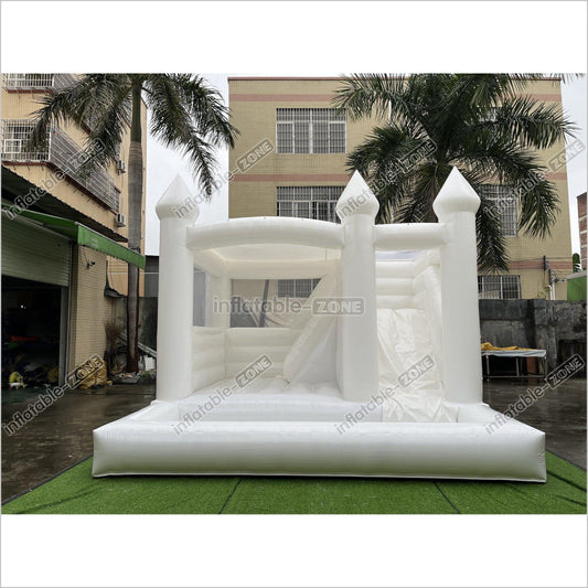 3 In 1 Inflatable White Wedding Jumping Castle With Slide And Ball Pit Pool Outdoor - Inflatable-Zone