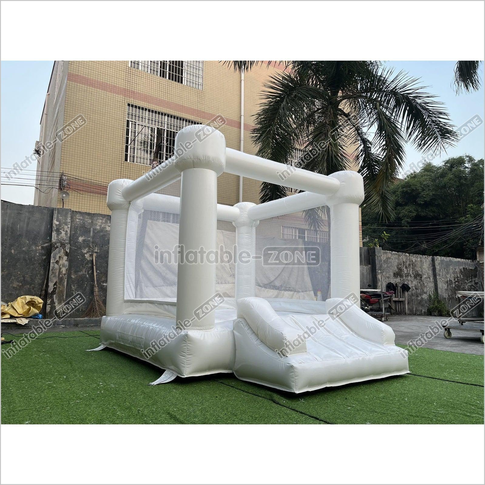 Inflatable Small White Bounce House With Slide for Party White Bouny Castle Slide - Inflatable-Zone