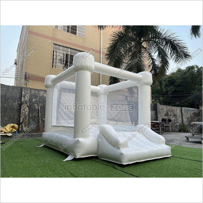 Inflatable Small White Bounce House With Slide for Party White Bouny Castle Slide - Inflatable-Zone