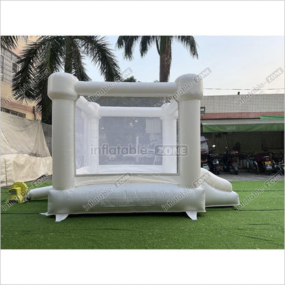 Inflatable Small White Bounce House With Slide for Party White Bouny Castle Slide - Inflatable-Zone