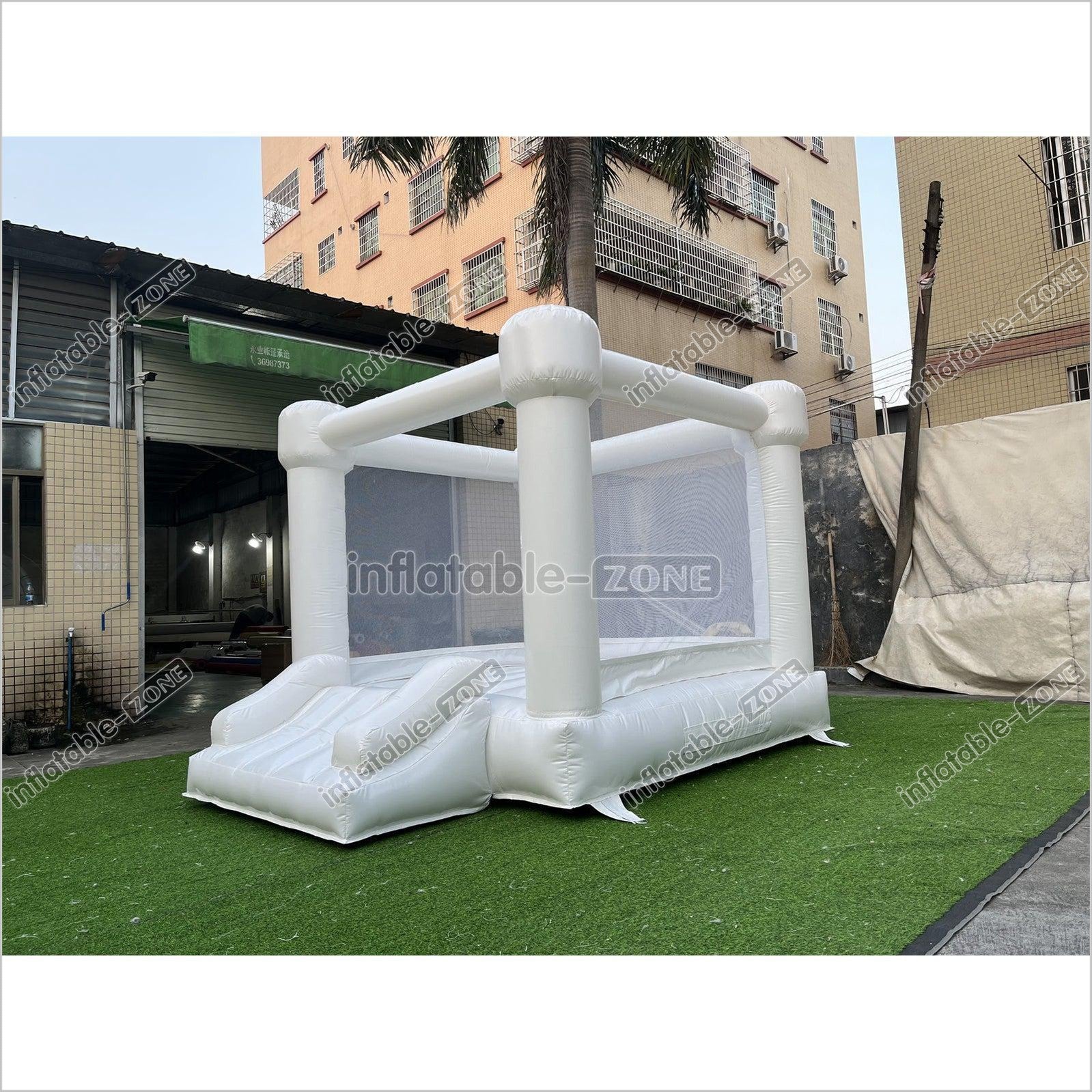 Inflatable Small White Bounce House With Slide for Party White Bouny Castle Slide - Inflatable-Zone