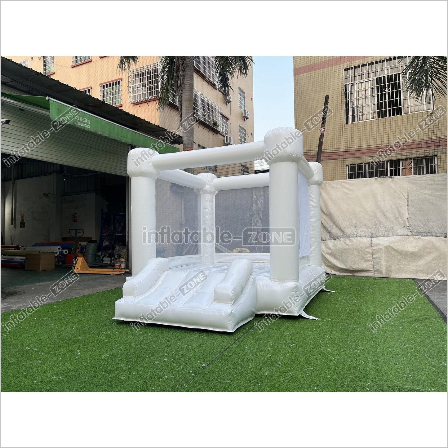 Inflatable Small White Bounce House With Slide for Party White Bouny Castle Slide - Inflatable-Zone