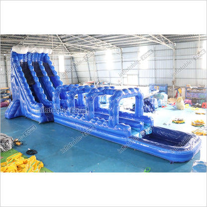 Giant Inflatable Blue Crush Water Slide Pool Commercial Climbing Bouncer Double Lane Slip And Slide - Inflatable-Zone