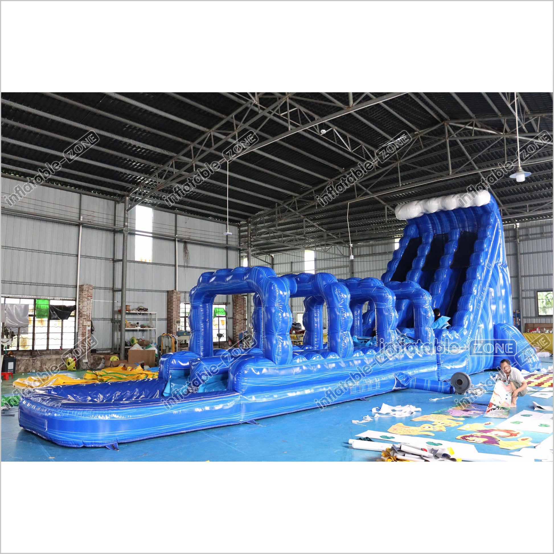 Giant Inflatable Blue Crush Water Slide Pool Commercial Climbing Bouncer Double Lane Slip And Slide - Inflatable-Zone