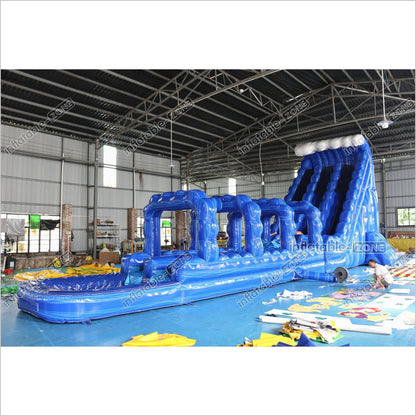 Giant Inflatable Blue Crush Water Slide Pool Commercial Climbing Bouncer Double Lane Slip And Slide - Inflatable-Zone