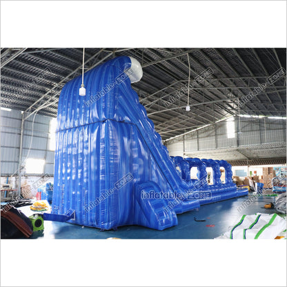 Giant Inflatable Blue Crush Water Slide Pool Commercial Climbing Bouncer Double Lane Slip And Slide - Inflatable-Zone