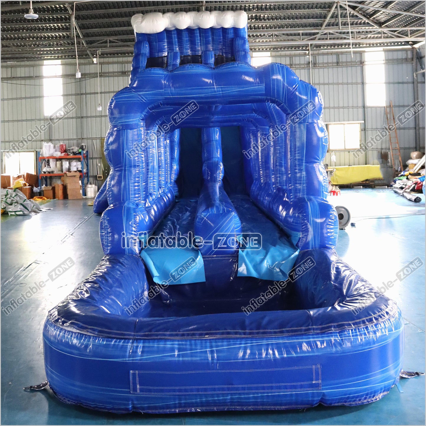 Giant Inflatable Blue Crush Water Slide Pool Commercial Climbing Bouncer Double Lane Slip And Slide - Inflatable-Zone