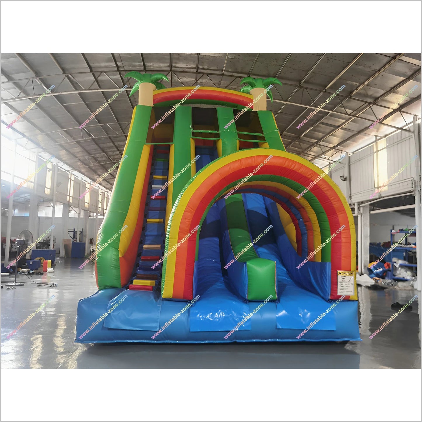 Inflatable Funny Rainbow Slide Inflatable Palm Tree Large Childrens Slide Indoor Playground Equipment For Home