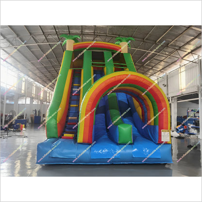 Inflatable Funny Rainbow Slide Inflatable Palm Tree Large Childrens Slide Indoor Playground Equipment For Home