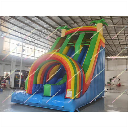 Inflatable Funny Rainbow Slide Inflatable Palm Tree Large Childrens Slide Indoor Playground Equipment For Home