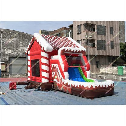 Inflatable Gingerbread House Christmas Combo Bounce Castle With Water Slide Inflatable Park Near Me - Inflatable-Zone