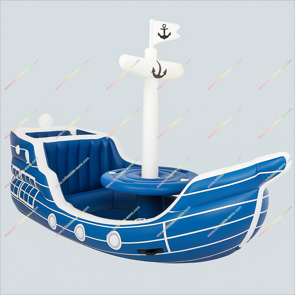 Inflatable Pirate Ship Lake Float Blue And White Color Floating Cruise Ship Inflatable On Lake