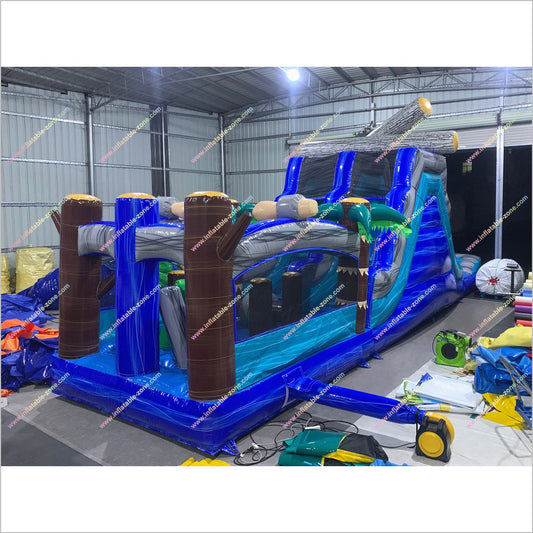 Tropical Wet And Dry Inflatable Pool Obstacle Course Large Soft Play Equipment Water Slide Obstacle Course For Rent - Inflatable-Zone