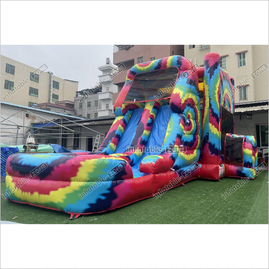 Inflatable Tie Dye Bounce House Slide Combo Jumping Castle For Kids Adults Outdoor Fun - Inflatable-Zone