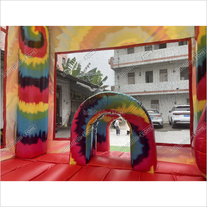 Inflatable Tie Dye Bounce House Slide Combo Jumping Castle For Kids Adults Outdoor Fun - Inflatable-Zone