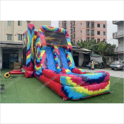 Inflatable Tie Dye Bounce House Slide Combo Jumping Castle For Kids Adults Outdoor Fun - Inflatable-Zone