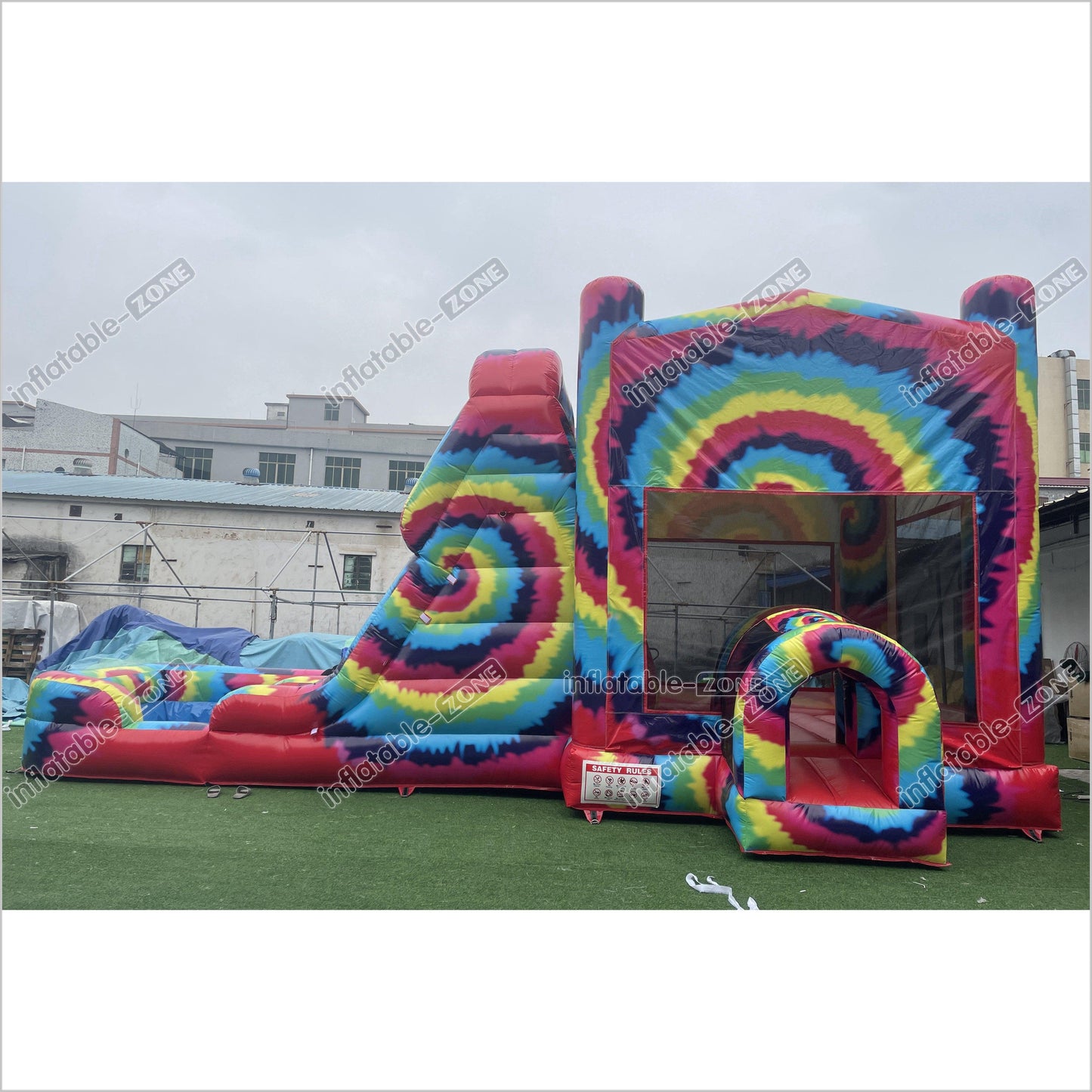 Inflatable Tie Dye Bounce House Slide Combo Jumping Castle For Kids Adults Outdoor Fun - Inflatable-Zone