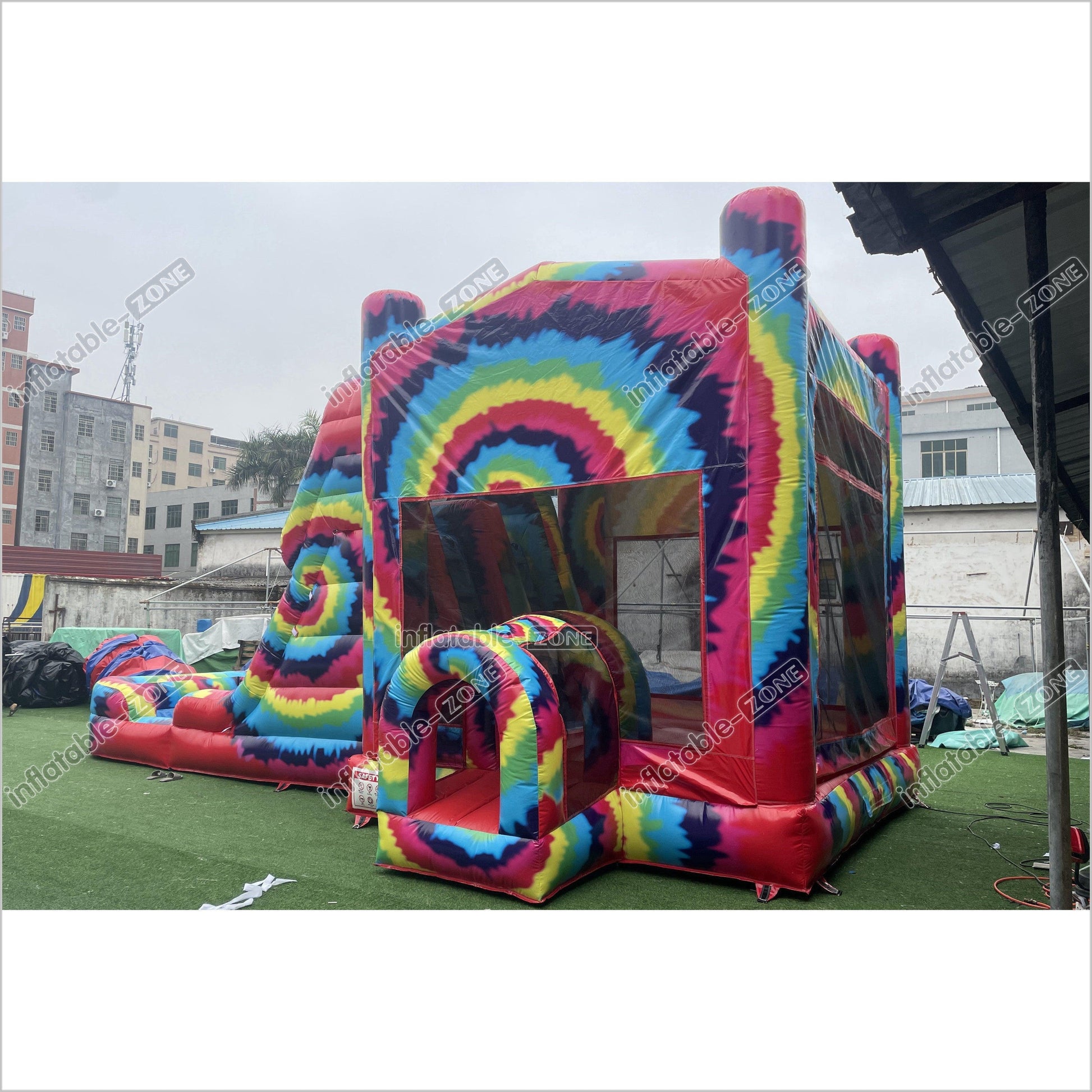 Inflatable Tie Dye Bounce House Slide Combo Jumping Castle For Kids Adults Outdoor Fun - Inflatable-Zone