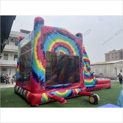 Inflatable Tie Dye Bounce House Slide Combo Jumping Castle For Kids Adults Outdoor Fun - Inflatable-Zone