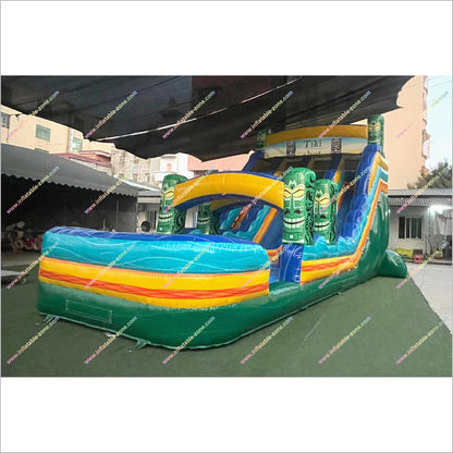 Inflatable Water Pool Slide Tiki Shot Hybrid 2-Piece Triple Lane Big Blow Up Water Slide Playground Equipment For The Home