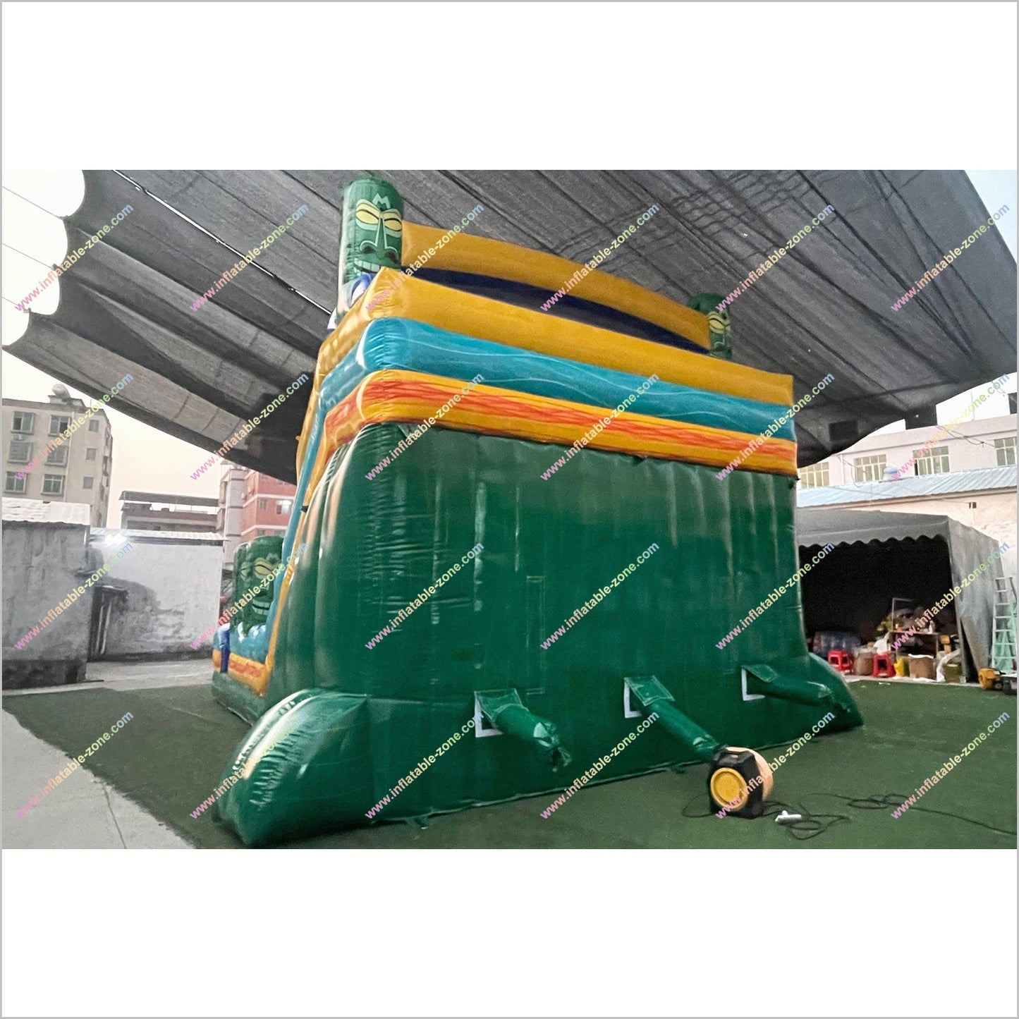 Inflatable Water Pool Slide Tiki Shot Hybrid 2-Piece Triple Lane Big Blow Up Water Slide Playground Equipment For The Home