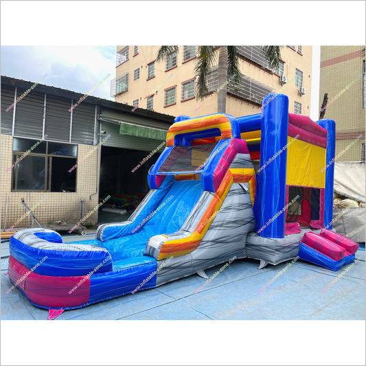 Inflatable Single Big Lane Bounce House With Slide And Pool Wet Dry Combo Inflatable Water Slide Jumping Castle Hire