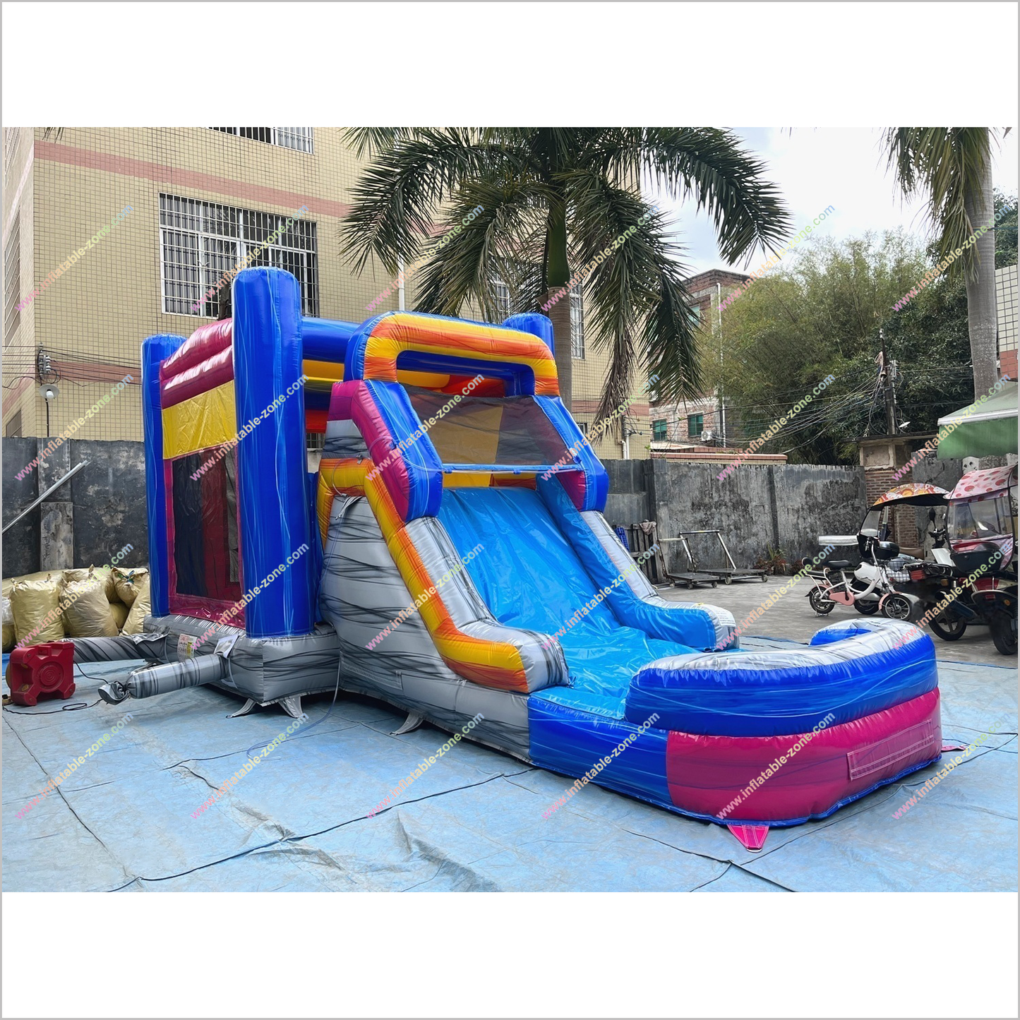 Inflatable Single Big Lane Bounce House With Slide And Pool Wet Dry Combo Inflatable Water Slide Jumping Castle Hire