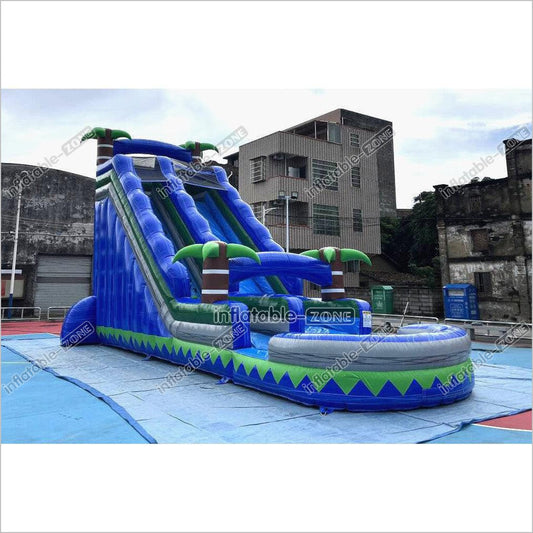 Commercial Blue Marble Wave Monster Inflatable Water Slide Tropical Inflatable Jungle Waterslide With Pool - Inflatable-Zone